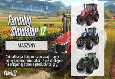 List of the machines included in FS17 is now updated!