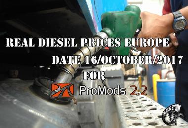 Real Diesel Prices for Europe for ProMods 2.20 (date: 16/10/2017)