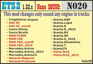  Sound mod for engines in trucks ETS2 1.32.x