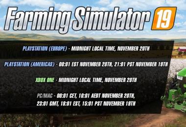 Official release times for FS19