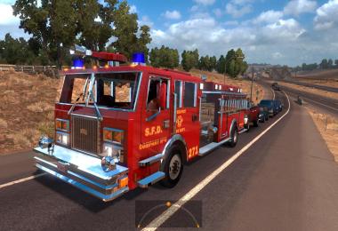 Two fire trucks in traffic (with siren and flashing lights) for v1.4