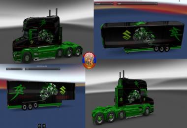 Scania T (RJL) & Trailer Aero Dynamic Suzuki Style Combo Skin Packs