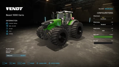 FS22 Beast Fendt 1000 Vario Tractor v1.0.0.0