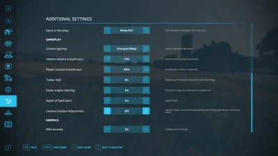 Game settings Page Design