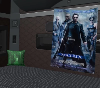 Posters, pillows and blankets in the cab of the truck v1.0