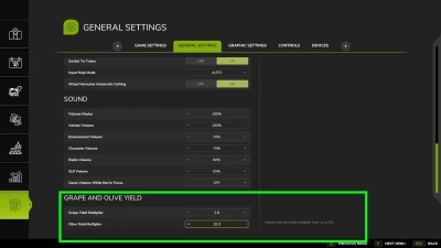 Grape And Olive Yield Settings v1.0.0.0