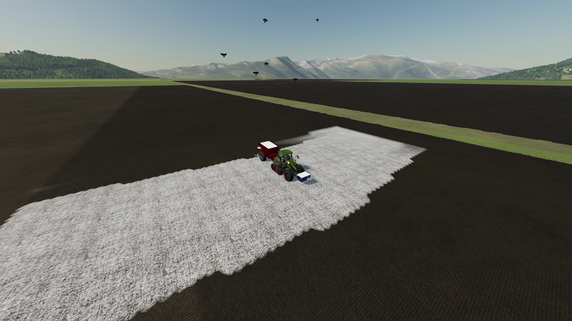 Spreading lime and fertilizer 100M at a time!